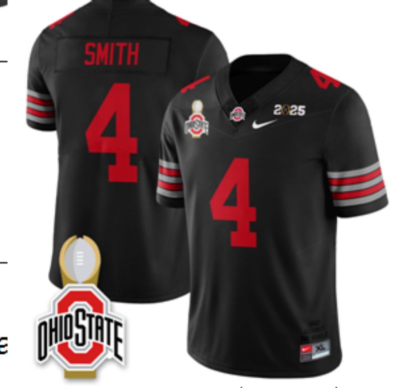 Men Ohio State Buckeyes #4 Smith Black Nike 2025 NCAA Jersey 01